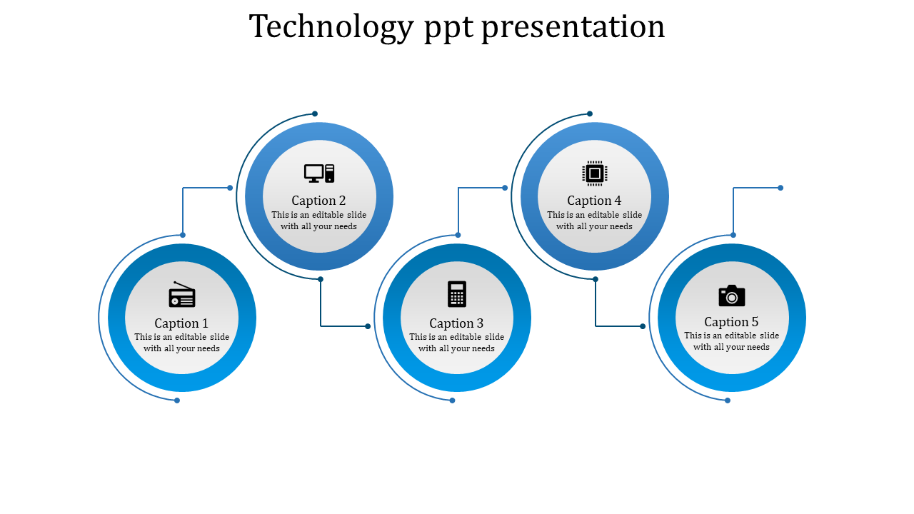 Five Steps Coin Model  Technology Powerpoint Template-Blue